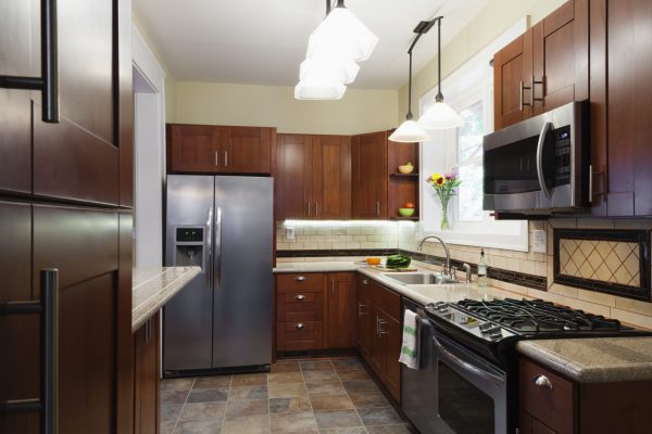 Appliances and cabinets in kitchen